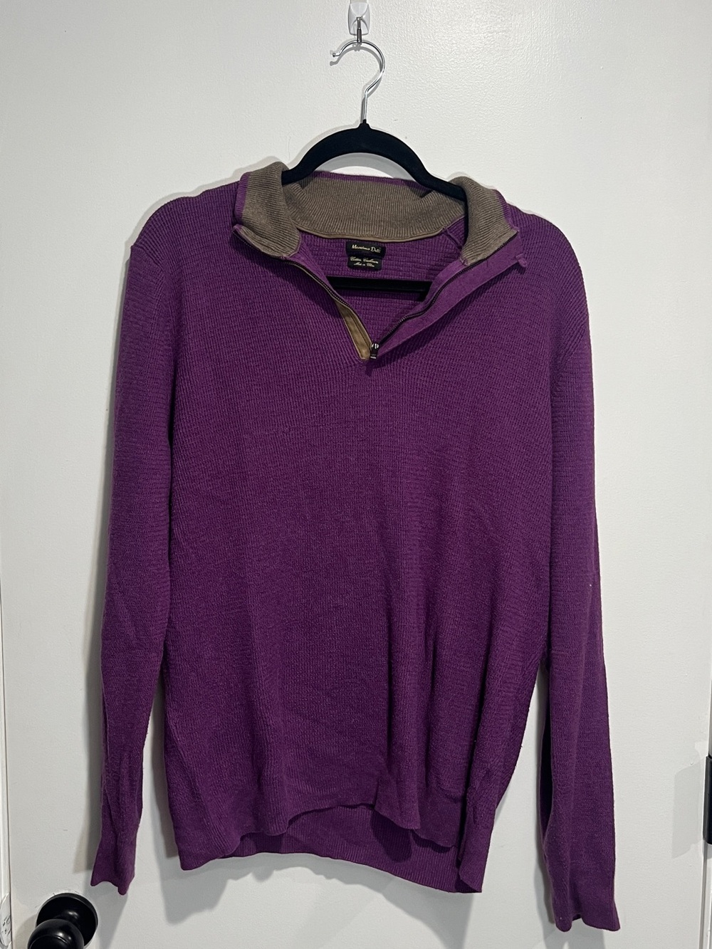 Massimo Dutti Men's Purple Cotton Cashmere 1/4 Zip Sweater Size L